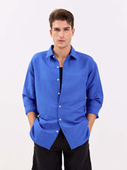 Azure Blue Linen-blend Shirt